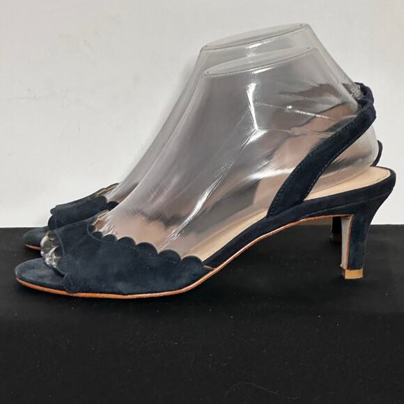 Pelle Moda Slingback Open Toe Black Sued Kitten Heel Pumps Size 7.5 - Picture 3 of 8